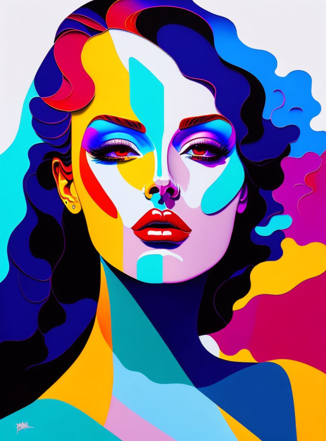 Colorful Pop Art Portrait of a Stylish Woman