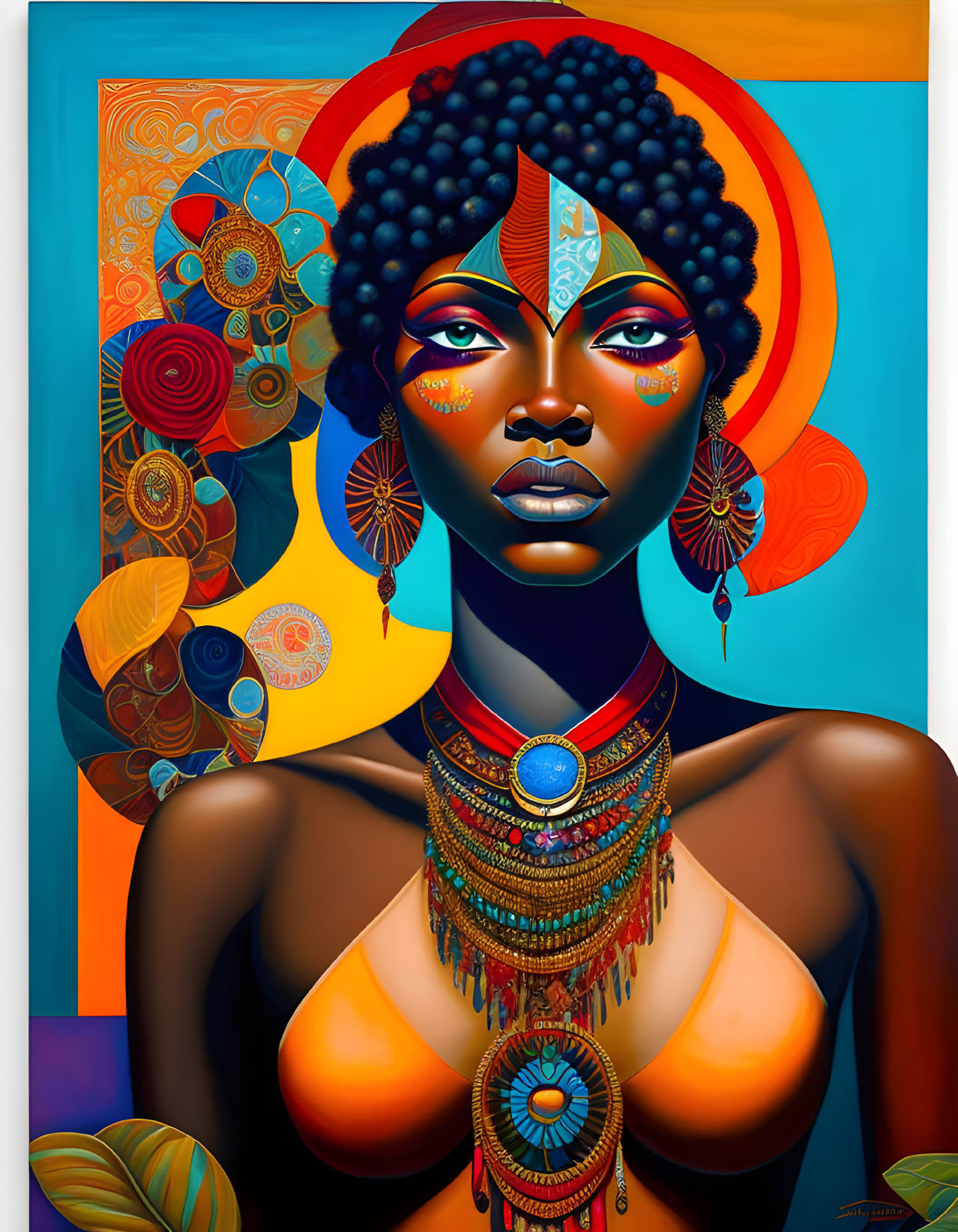 Colorful African Woman Portrait with Intricate Jewelry and Face Paint