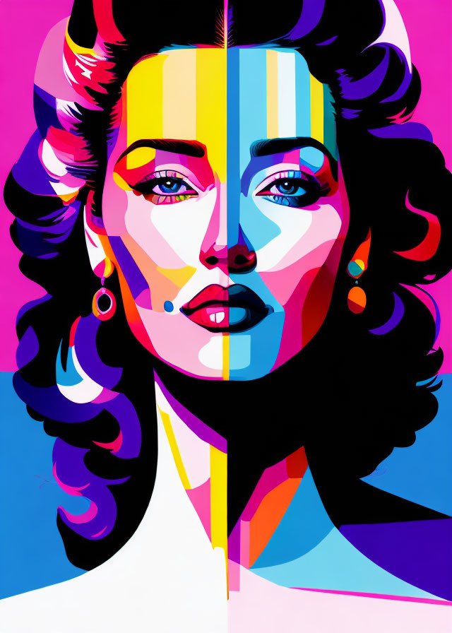 Colorful Split-Face Portrait with Bold Contrasts