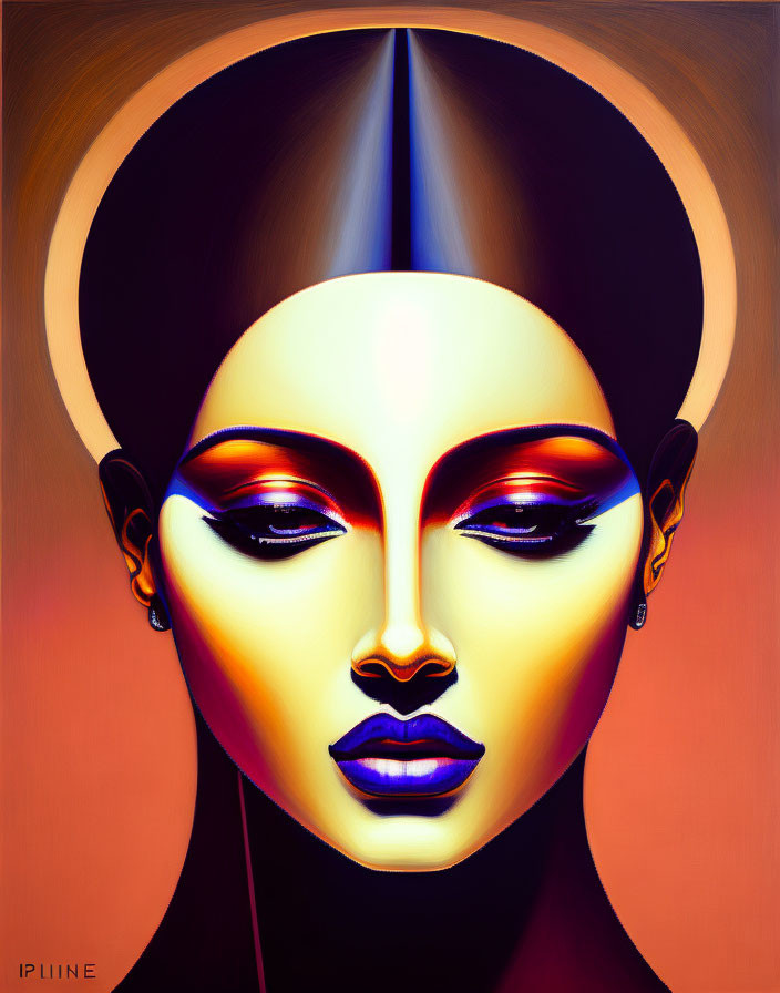 Vivid orange and blue stylized portrait with exaggerated features