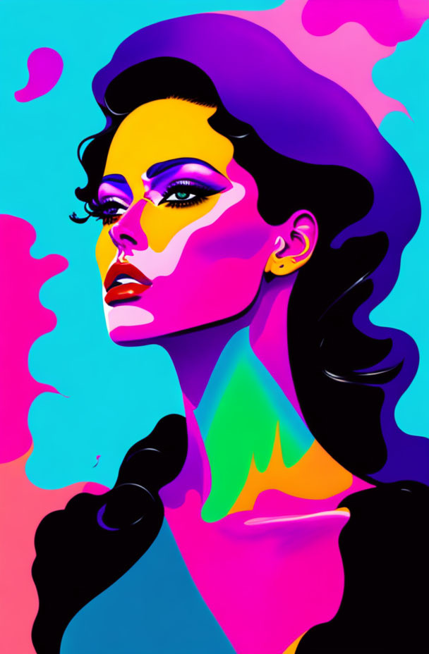 Colorful Abstract Art of Woman with Bold Makeup