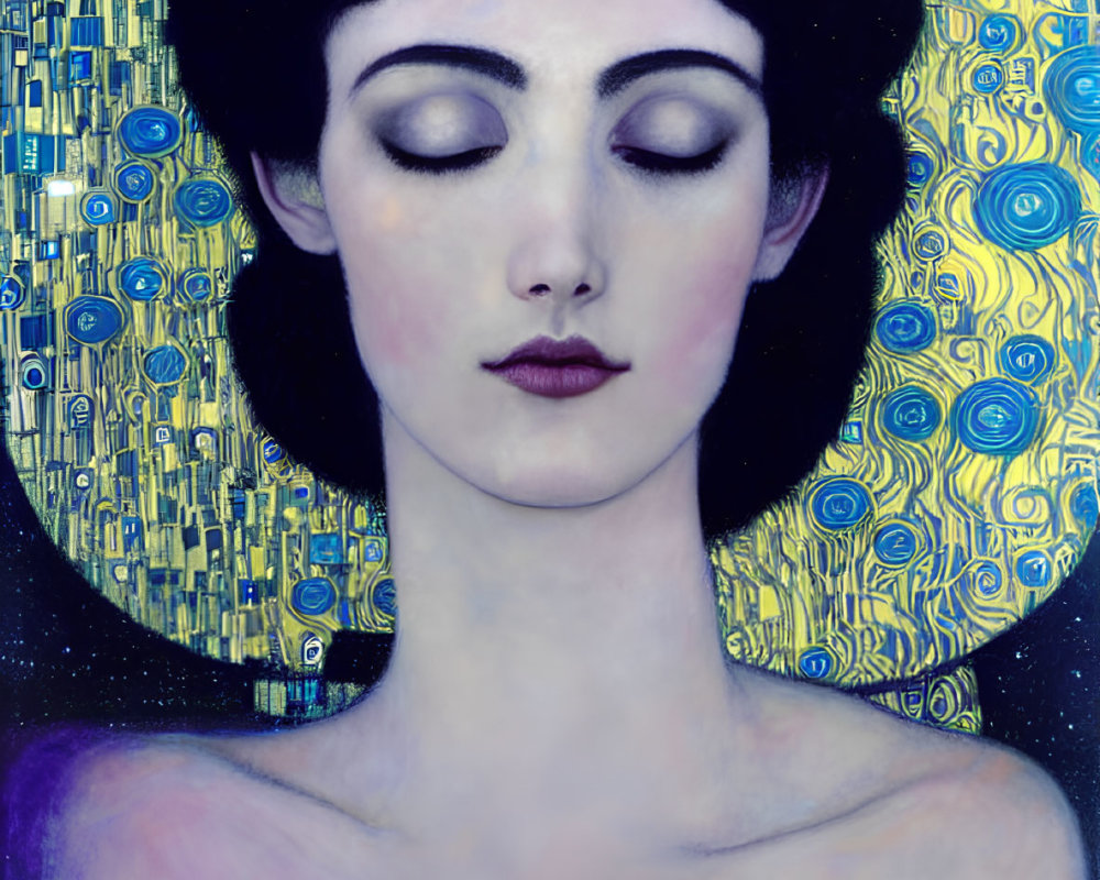 Portrait of a Woman with Pale Skin and Dark Hair in Dreamlike Setting