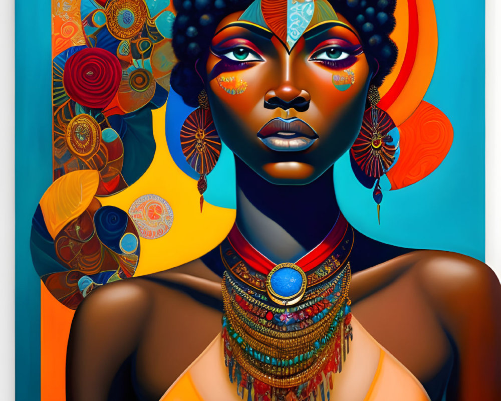 Colorful African Woman Portrait with Intricate Jewelry and Face Paint