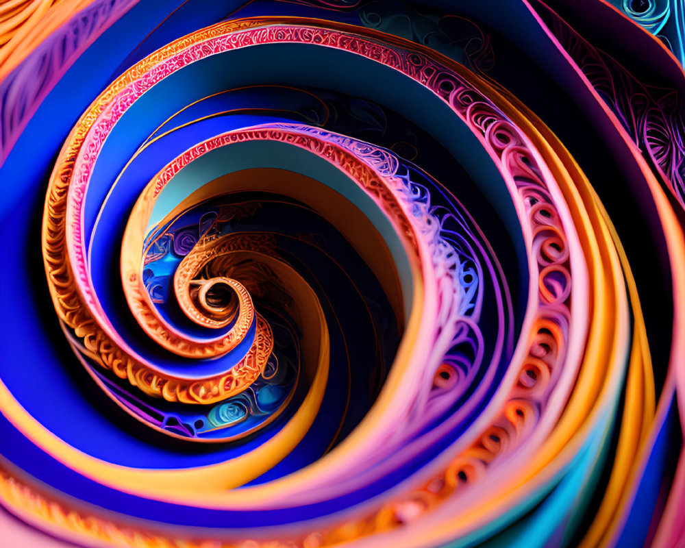 Colorful Spiral Paper Art with Quilling Technique in Orange, Yellow, and Blue