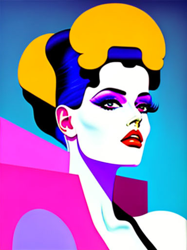 Vibrant pop art woman with colorful hair and makeup