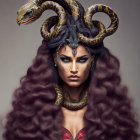 Stylized image of a woman with snake hair and intense gaze