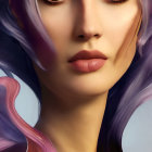 Digital artwork featuring woman with blue eyes and snake hair inspired by Medusa myth