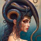 Woman with Serpentine Hair and Ocean Jewelry in Mythological Seascape