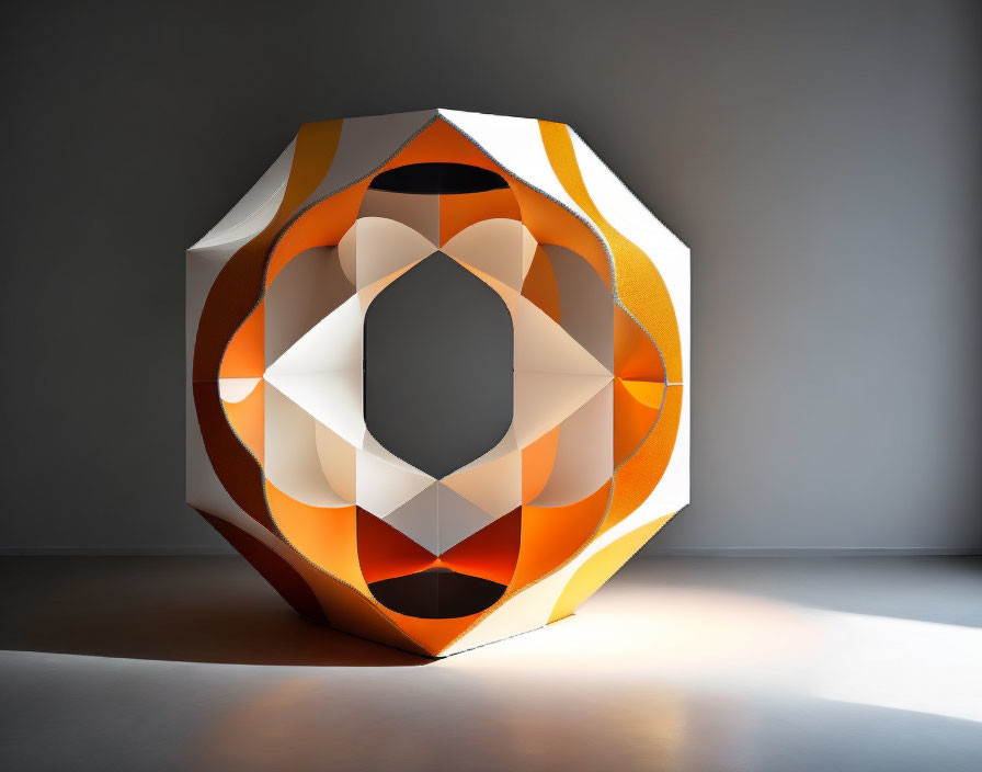 Geometric Sculpture in Orange and White Casting Soft Shadow