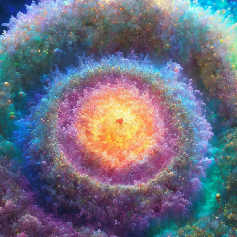 Colorful Circular Fractal Pattern with Warm to Cool Gradient