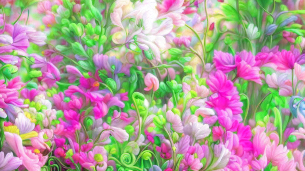 Colorful Impressionistic Painting of Lush Garden Flowers