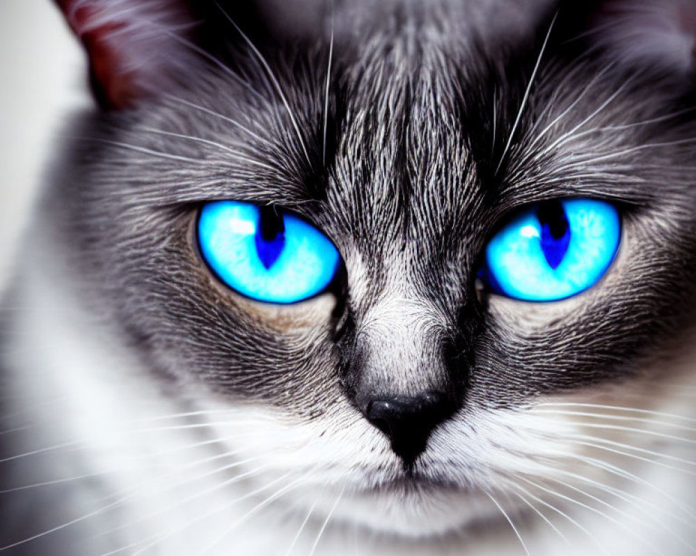 Gray and White Cat with Striking Blue Eyes Close-Up