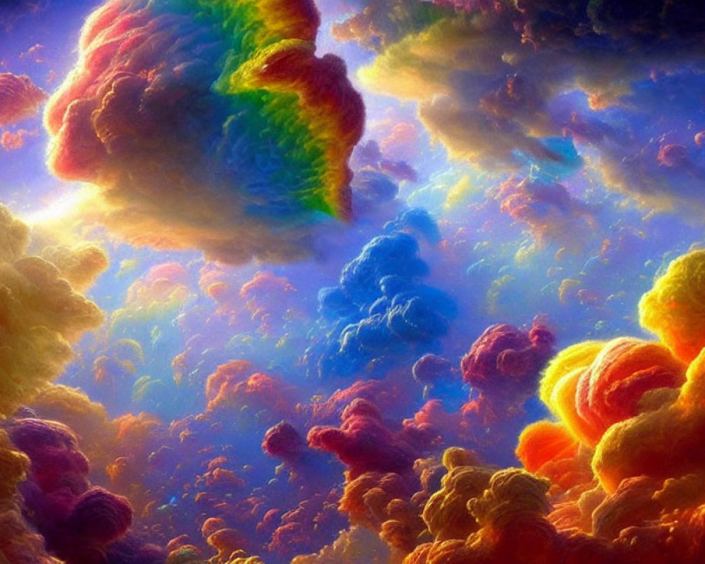 Colorful Dreamlike Sky with Vivid Clouds in Pink, Blue, Orange, and Green