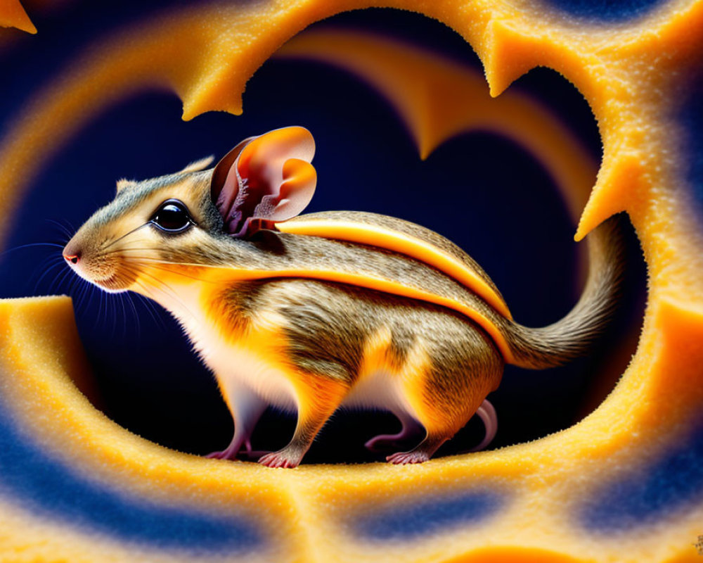 Colorful Digital Painting of Stylized Mouse on Blue Background