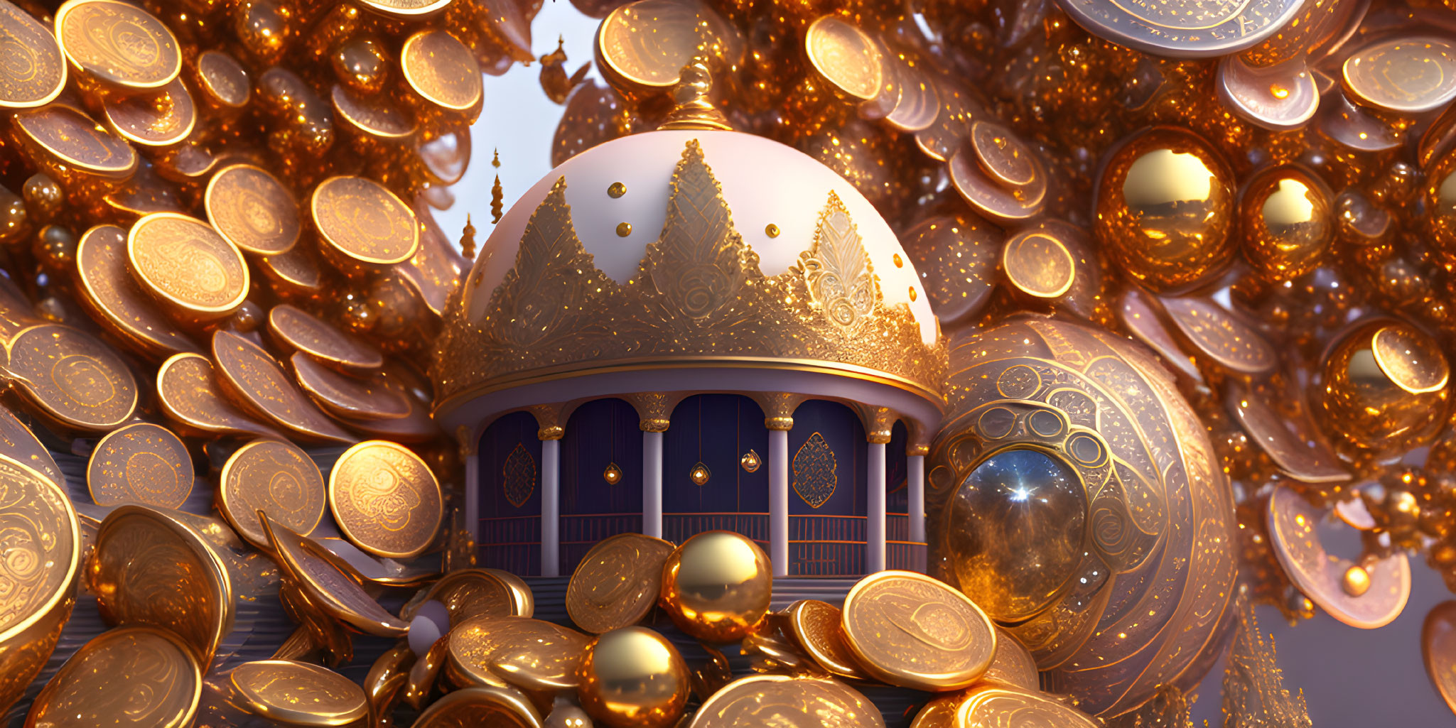 Luxurious Gold and Purple Dome with Golden Disks and Spheres