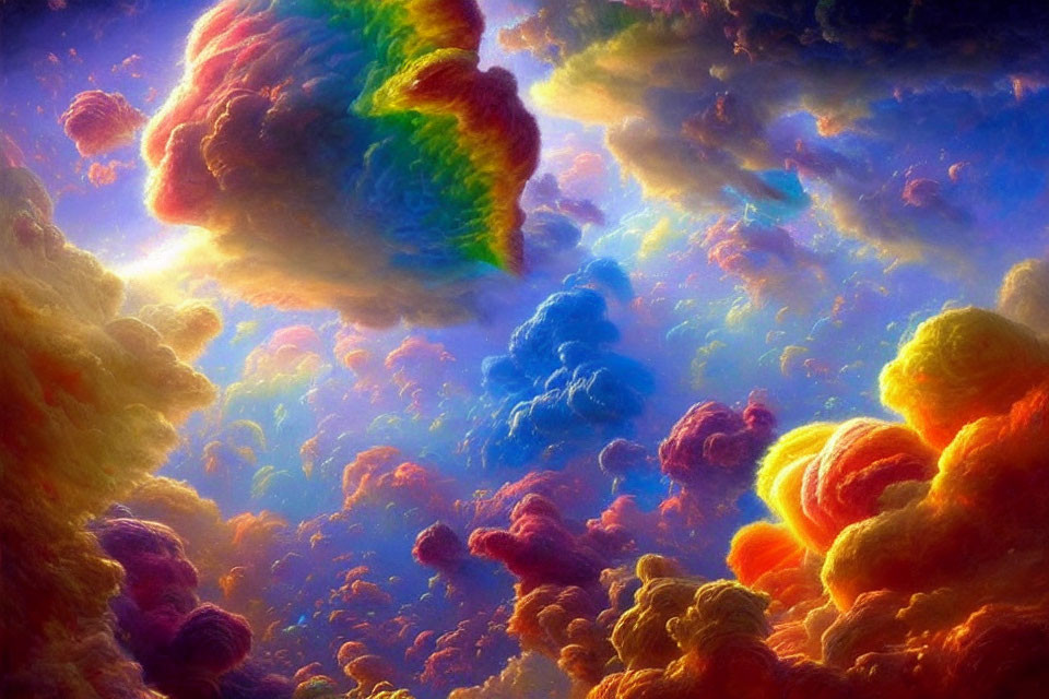 Colorful Dreamlike Sky with Vivid Clouds in Pink, Blue, Orange, and Green