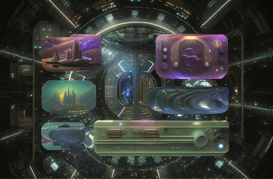 High-Tech Spaceship Control Room with Holographic Displays