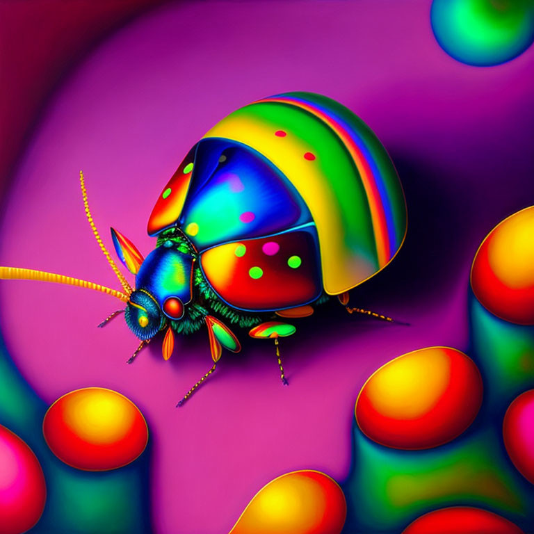 Colorful Ladybug Artwork on Psychedelic Background