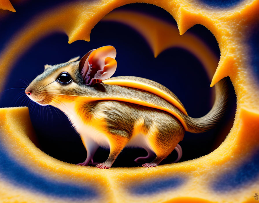 Colorful Digital Painting of Stylized Mouse on Blue Background