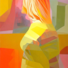 Vibrant side-profile painting of a woman gazing out a window