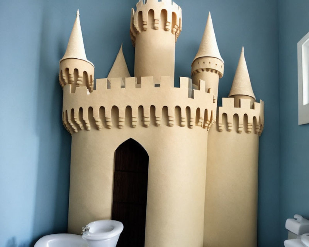 Sandcastle-themed Castle Bathroom Decor on Blue Wall