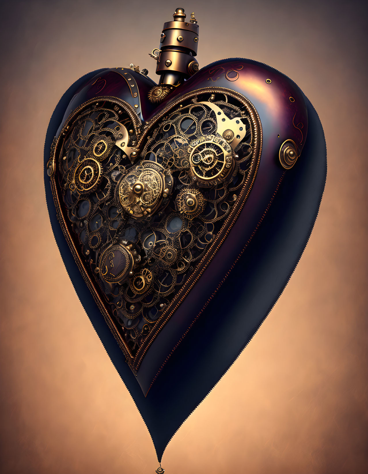 Intricate Steampunk Heart Illustration with Gears and Cogs
