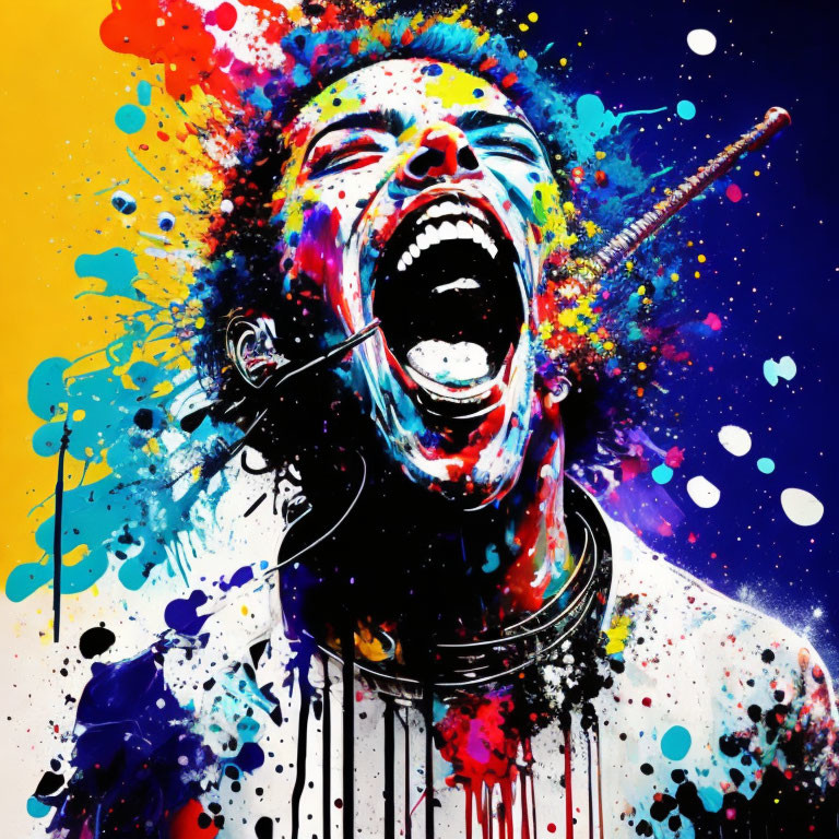 Colorful Artwork: Person Singing with Paint Splash Effect