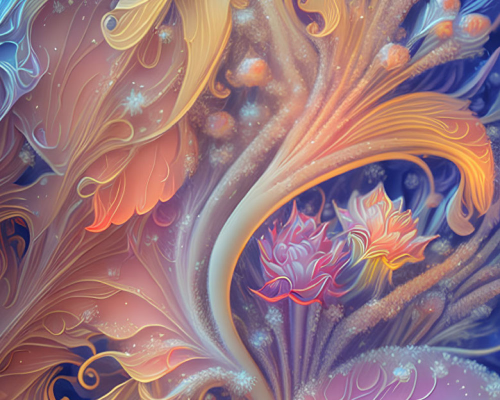 Colorful digital artwork with swirling patterns and floral designs