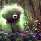 Fluffy Green Bear with Purple Gem Necklace Beside Brown Bear in Woodland