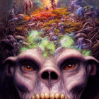 Large Primate's Face in Surreal Forest Scene