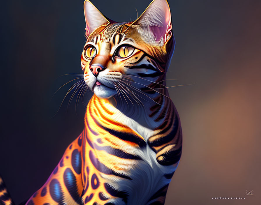 Digitally-created Orange, Black, and White Tiger Cat Artwork