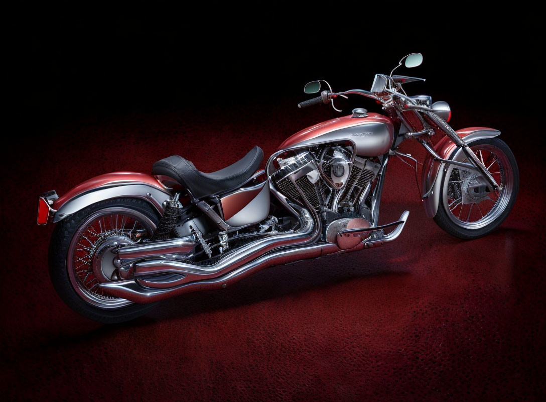 Shiny red and chrome motorcycle on textured red background