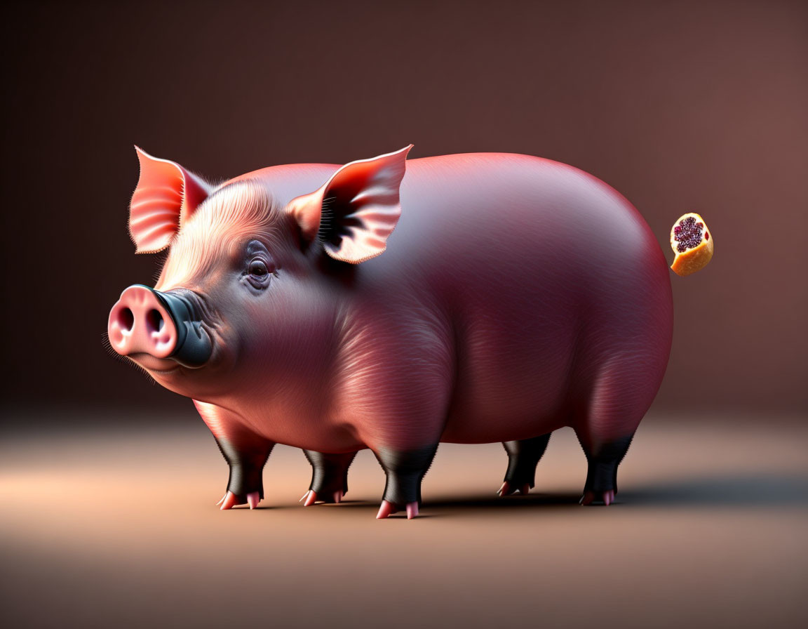 Plump Pink Pig 3D Illustration with Golden Crown