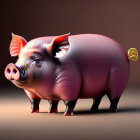 Plump Pink Pig 3D Illustration with Golden Crown