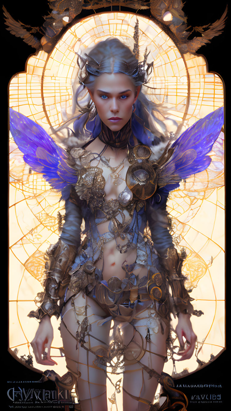 Fantasy digital artwork: female figure with butterfly wings and ornate crown