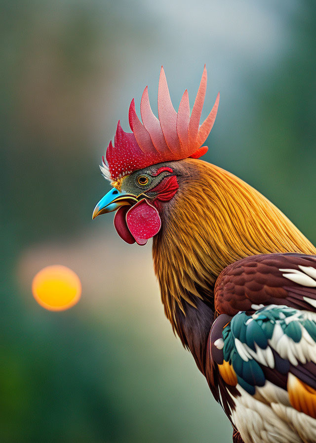 Vibrant rooster with red comb on soft background