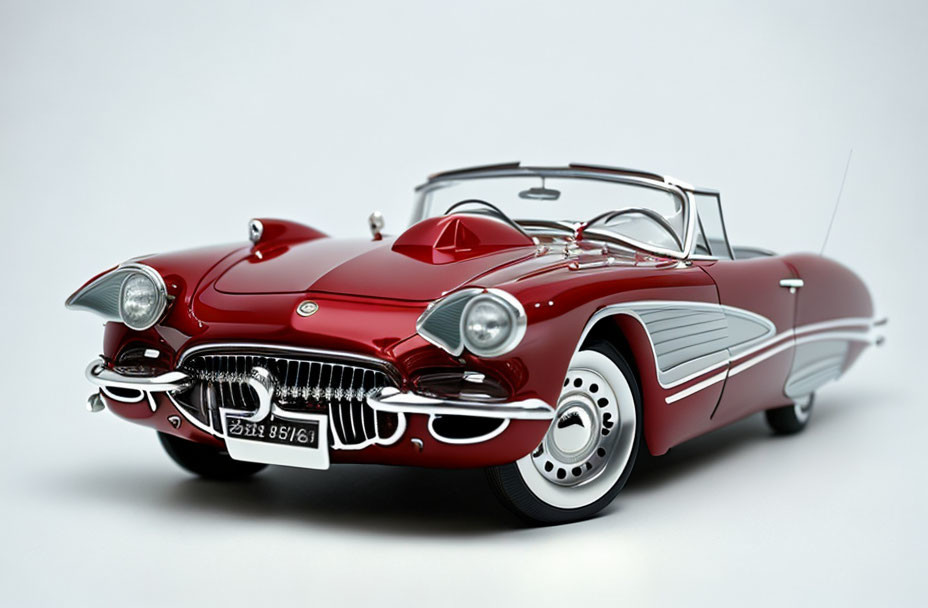 Classic Red Convertible Car with Chrome Details and White Sidewall Tires