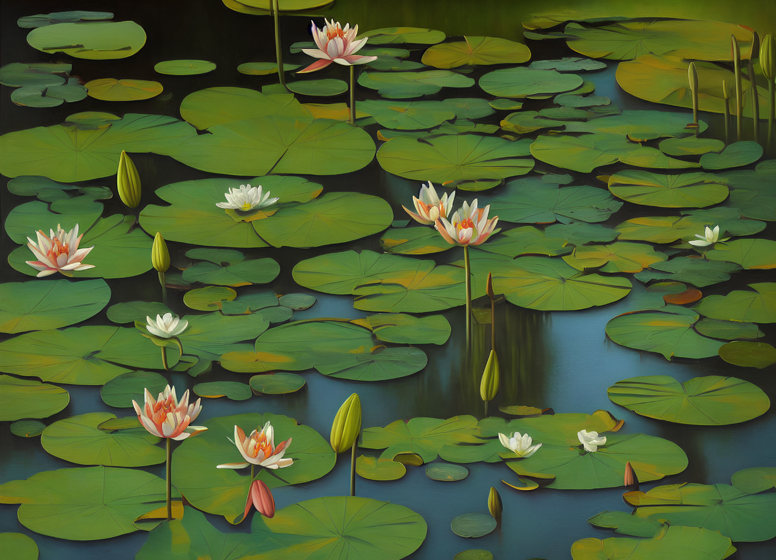 Tranquil Pond with Blooming Water Lilies