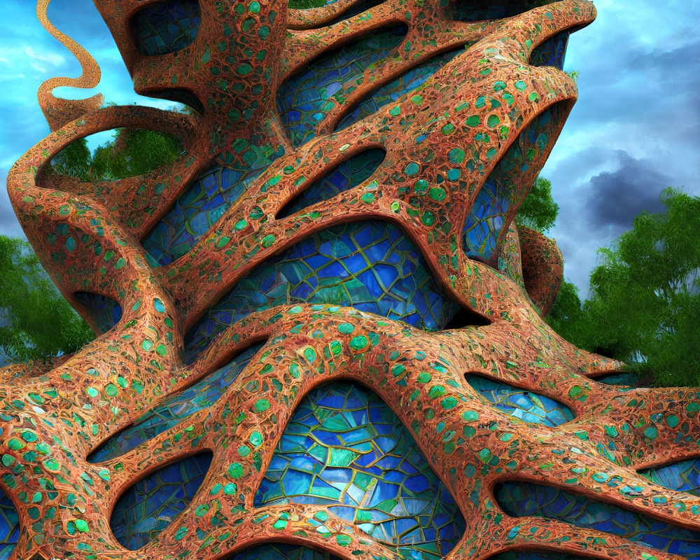 Orange and Blue Fractal Art with Organic Structure