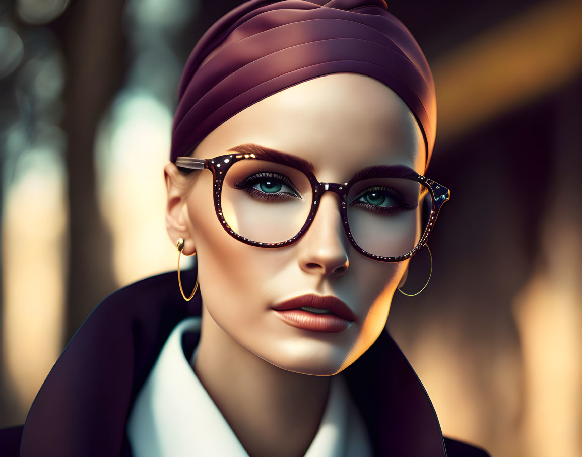 Stylized image of a woman with headscarf and round glasses