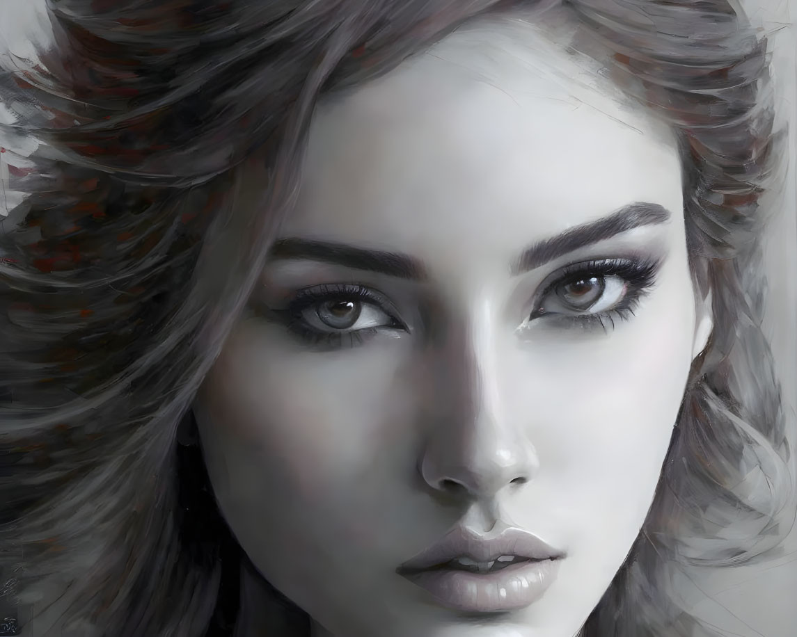 Monochromatic digital painting of a woman's expressive face