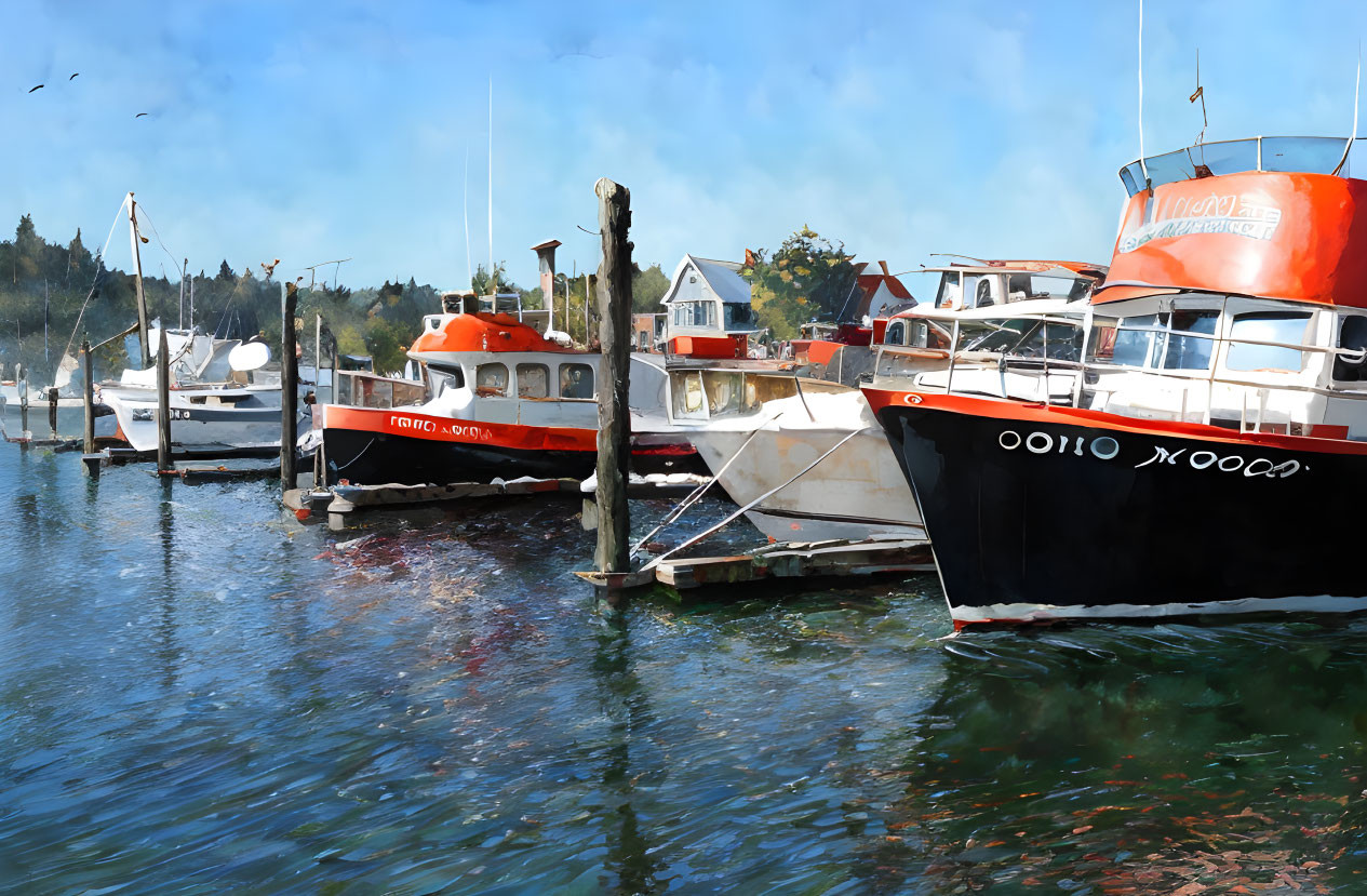 Tranquil Harbor Scene with Boats and Seagulls