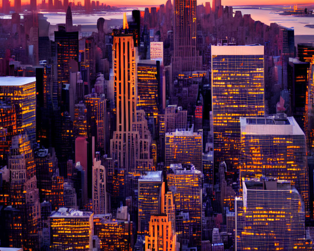 City Lights Illuminate Empire State Building at Sunset