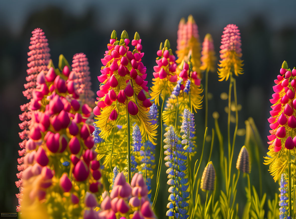 Colorful Lupine Flowers in Bloom with Soft-focus Background