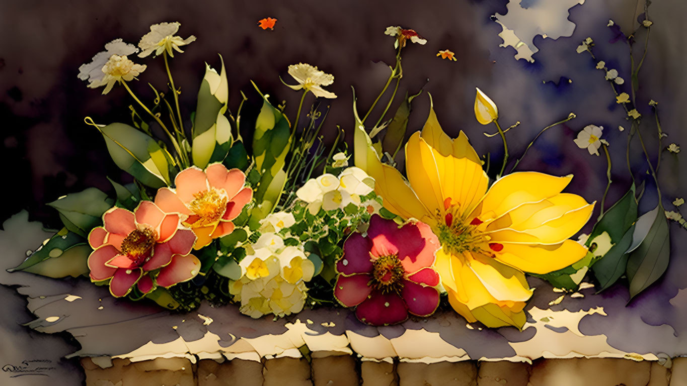 Colorful Stylized Flower Bouquet on Moody Textured Background