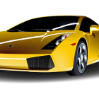 Bright yellow sports car with dirt-splattered front on black background