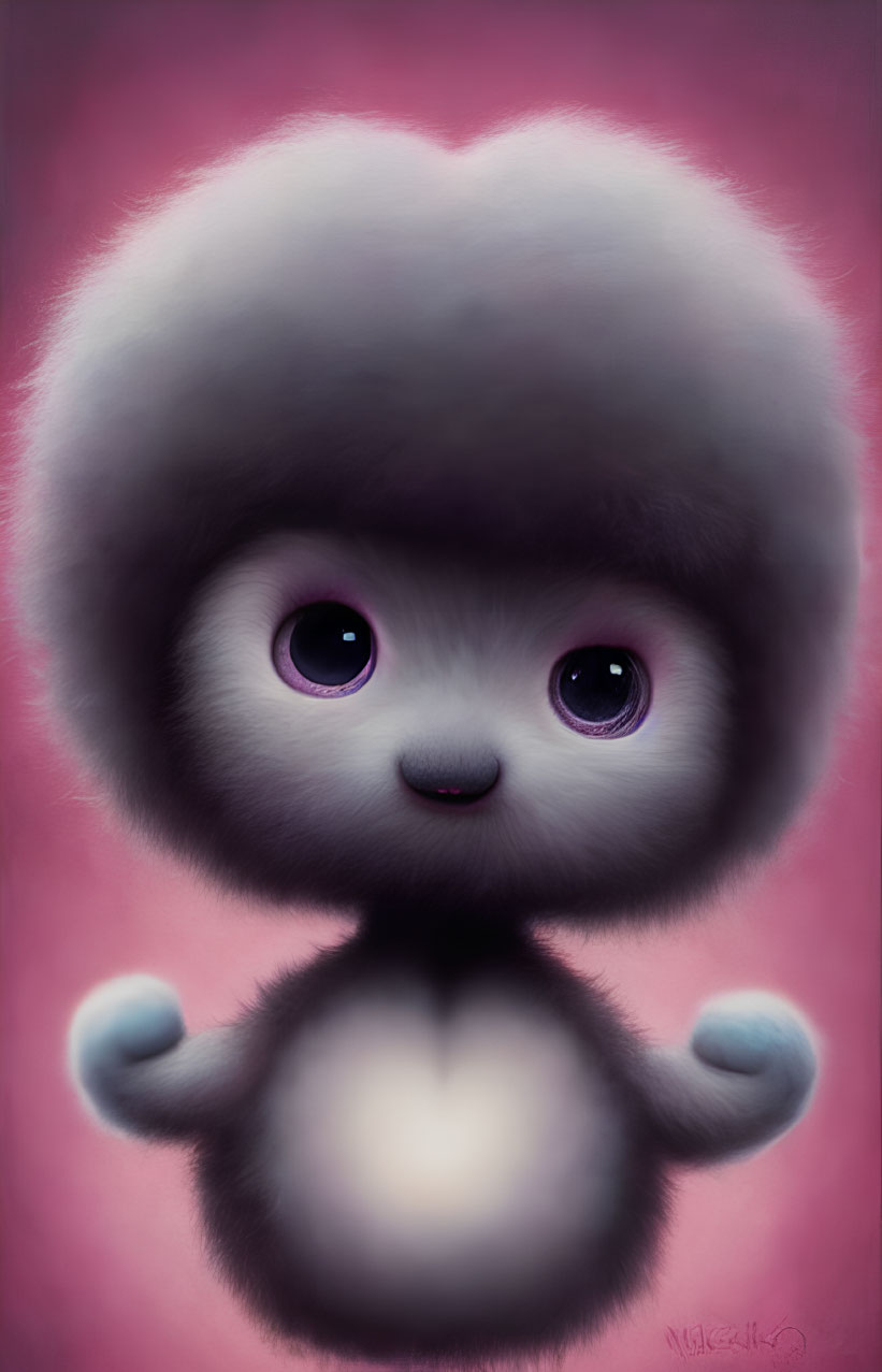 Stylized creature with large purple eyes and fluffy body