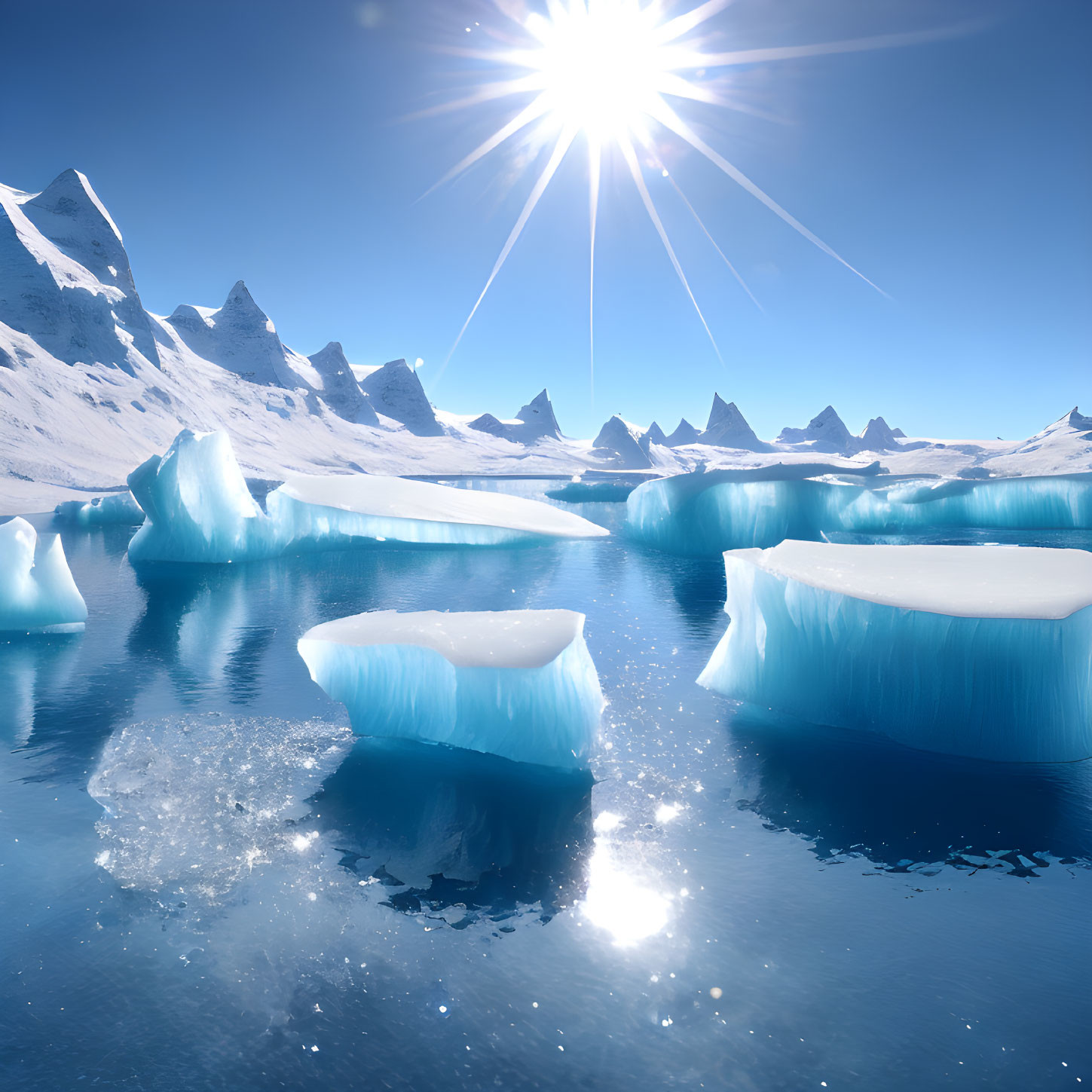 Crystal Clear Waters with Icebergs in Serene Polar Landscape