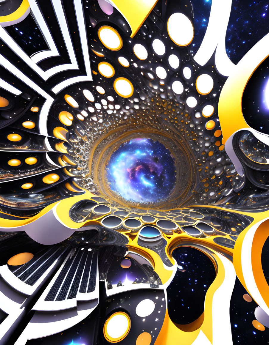 Colorful Abstract Vortex with Cosmic Galaxy Center and Circular Patterns