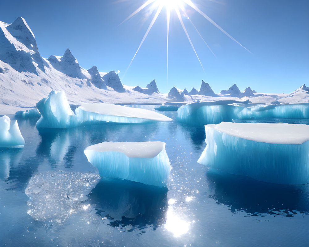 Crystal Clear Waters with Icebergs in Serene Polar Landscape